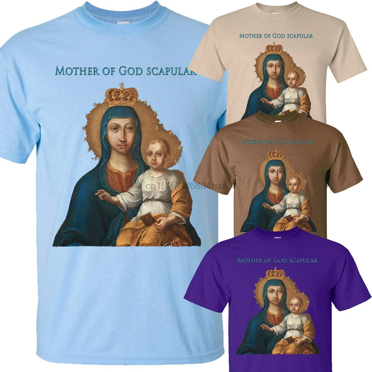 Футболка с надписью Mary Mother of God размеры S-5XL небесно-голубой коричневый цвет |