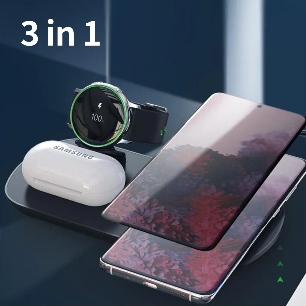 

Беспроводное зарядное устройство 3 в 1 док-станция для Samsung Galaxy Buds Watch Active Series для iPhone 12 11 Huawei Xiaomi зарядная подставка