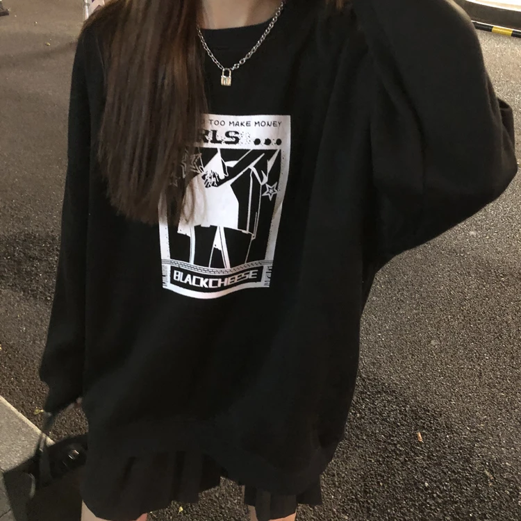 

XZ832 2021 new women thick plus velvet print round neck all-match Sweatshirts ladies