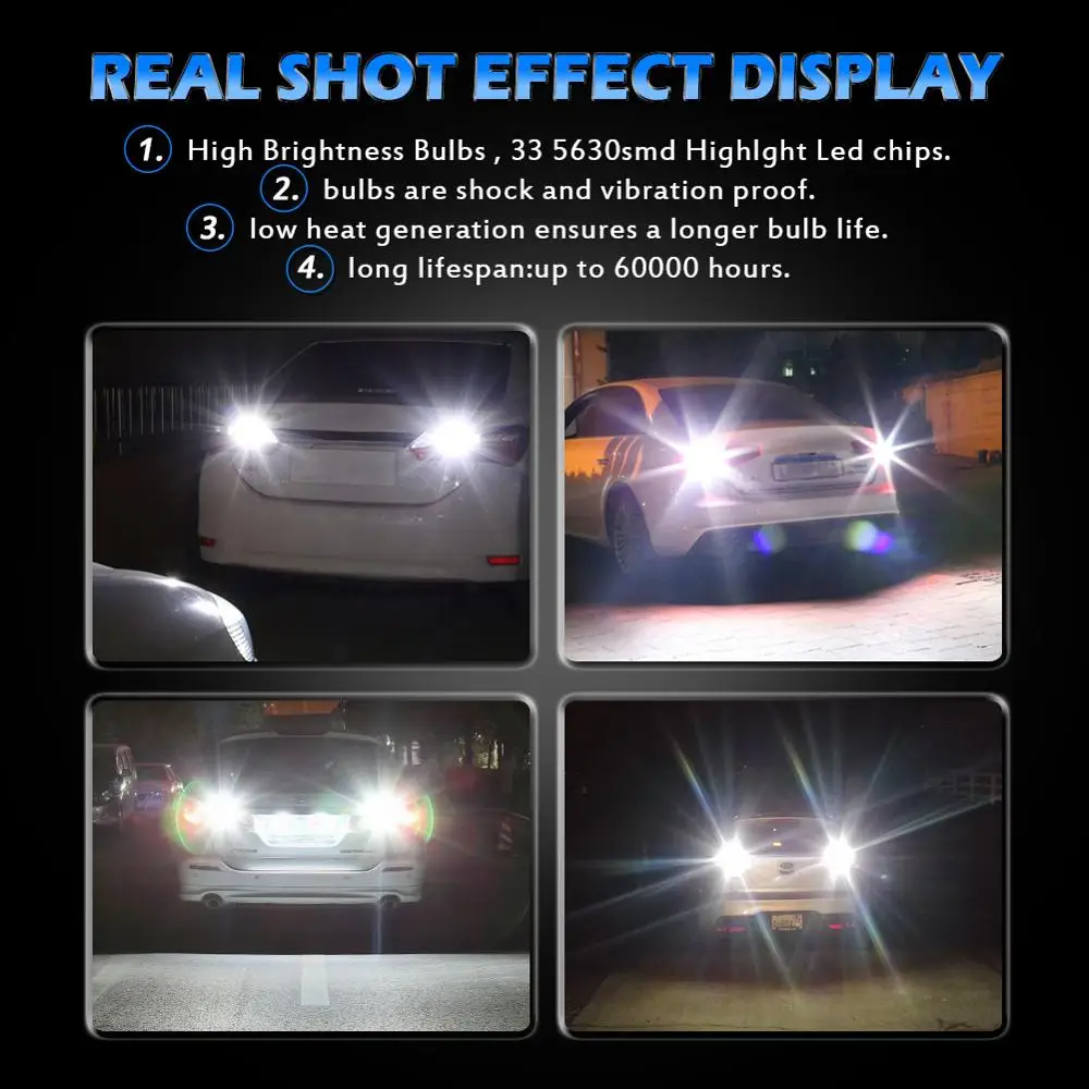 

2pcs 1157 BAY15D 5630 33-SMD White 900 Lumens 8000K Super Bright LED Turn Tail Brake Stop Signal Light Lamp Bulb 12V 3.6W
