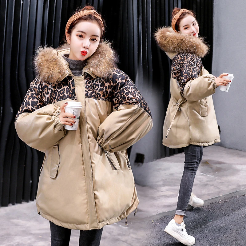 2020 зимняя женская куртка с капюшоном модное леопардовое хлопковое пальто