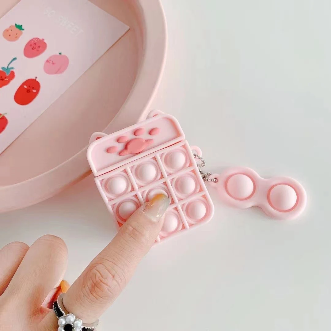 

For Apple Airpods 1 2 Pro Cartoon Cat Paw Relive Stress Pop Fidget Toys Push It Bubble Bluetooth Wireless Silicone Case Cover