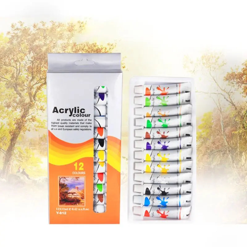 

C1FB 12 Colors Professional Acrylic Paint Set 12ml Tubes Drawing Painting Pigment DIY