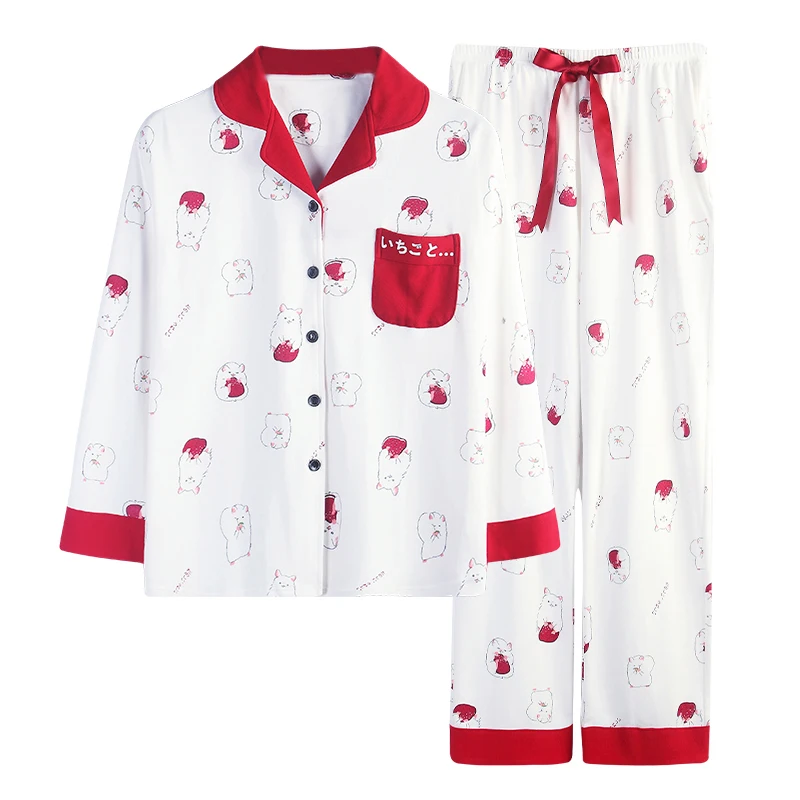 Весенне осенний белый пижамный комплект VSUE с милым животным принтом Женская
