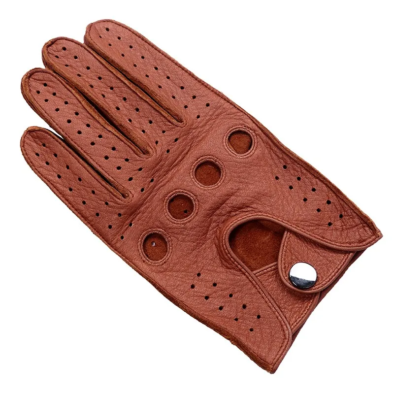 

Quality Brand High Men's 2021 New Deerskin Gloves Four Seasons Fashion Vintage Driving Genuine Leather Moto Riding Gloves Men