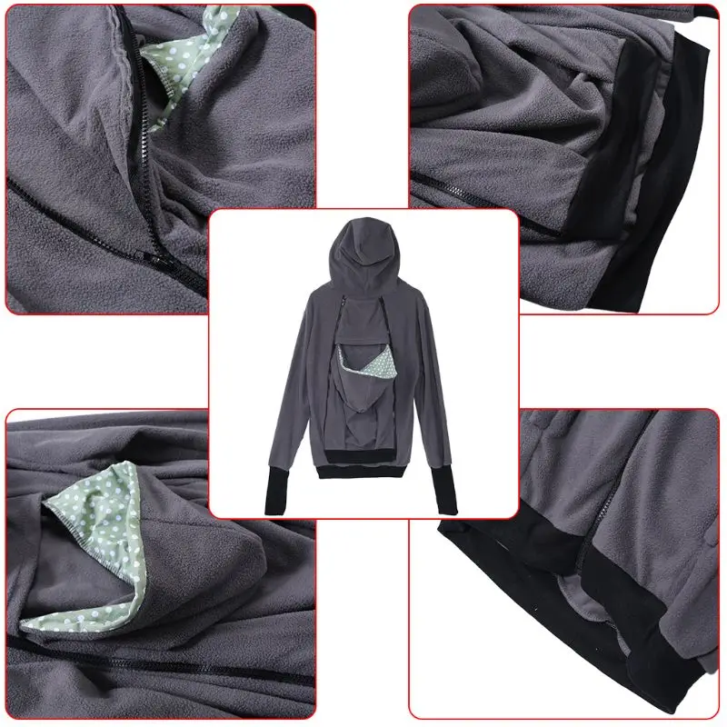 Худи кенгуру для детей и родителей без рук с переноской зимние свитшоты