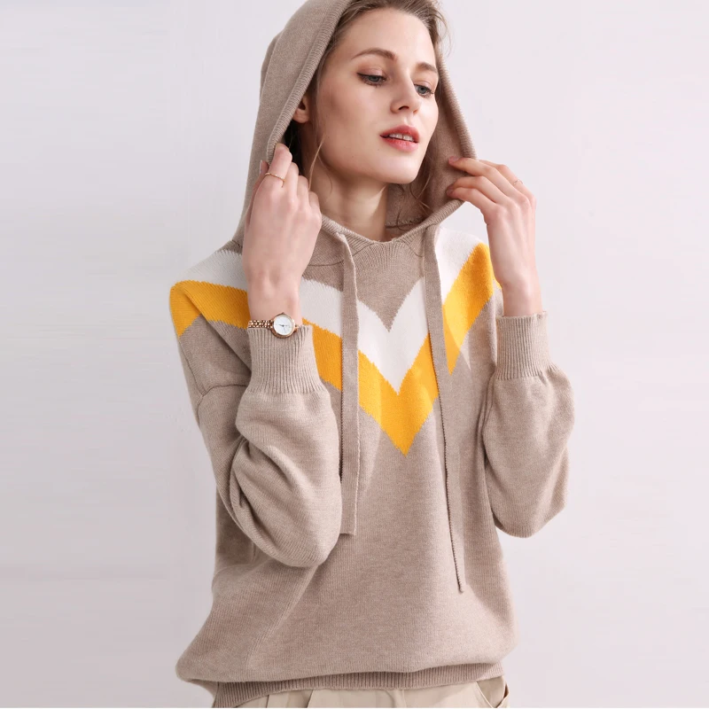 Женский свободный свитер с капюшоном толстый теплый короткий Осень-зима 2019 |