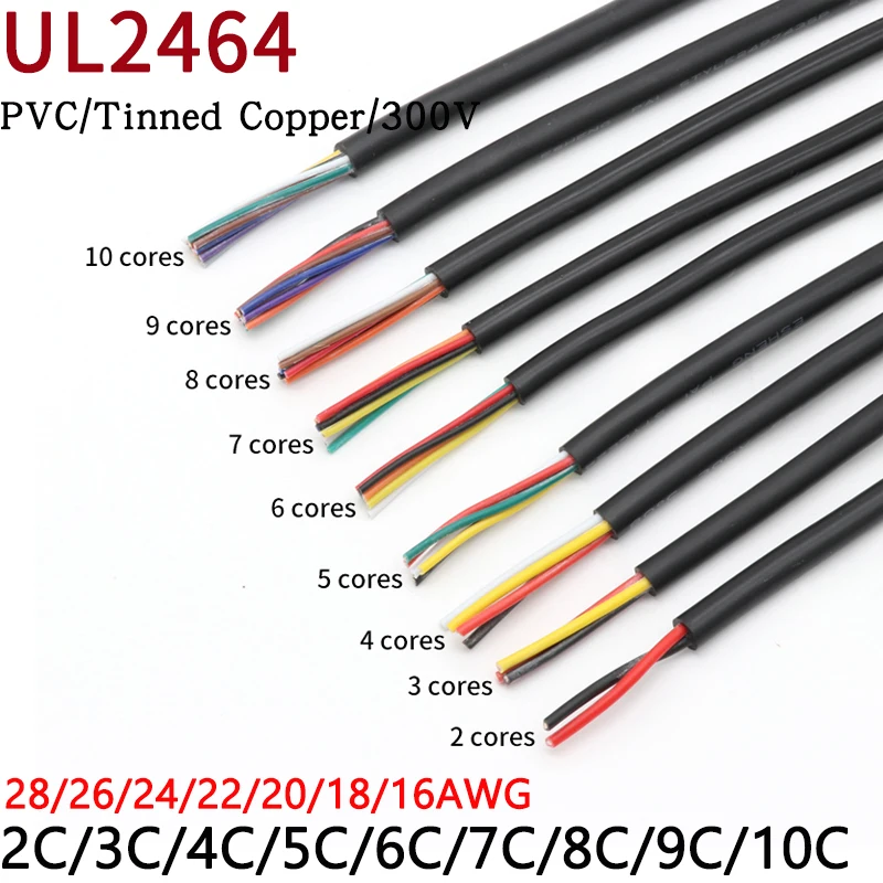 

1Meter 28~16AWG UL2464 Signal Wire 2~10 Core PVC Insulated Sheath Power Control Line Amplifier Audio Lamp Electric Copper Cable