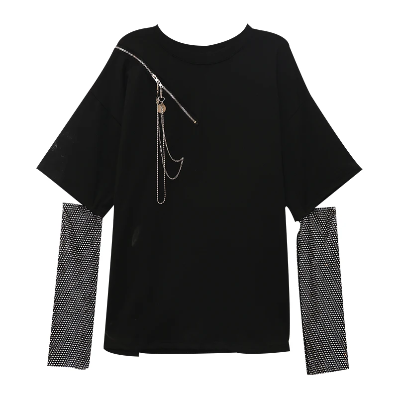 

Spring Oversize T-Shirt Women Y2K Patchwork Tops Femalu Hollow Out Designer Loose Streetwear Solid Harajuku Long Sleeve Top 2021