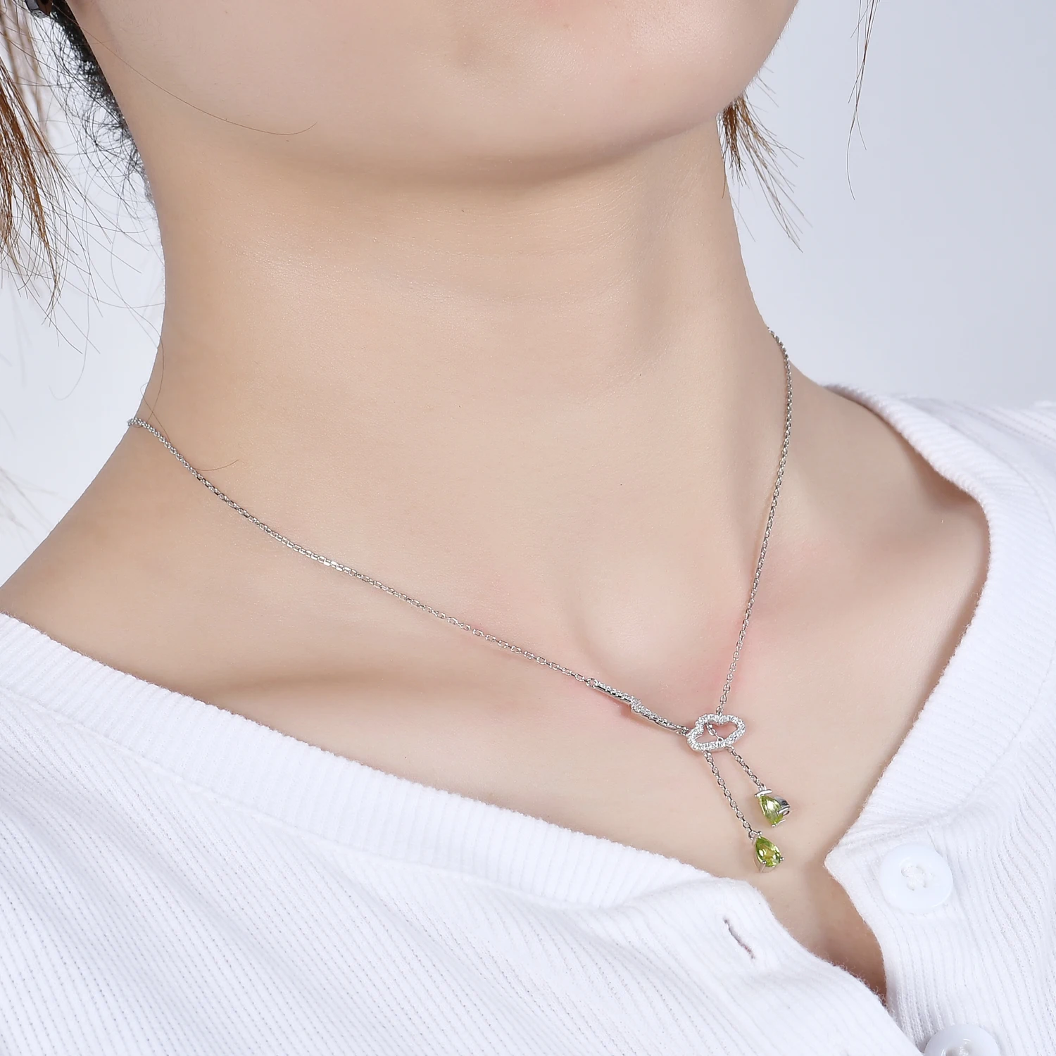 

GEM'S BEAUTY 925 Sterling Silver Gemstone Rosary Necklace For Women Clouds Rain Lightning Pendant Necklace with Natural Peridot