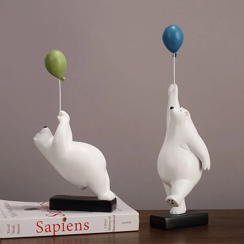 

Creative Flying Bear Figurines Modern Balloon Polar Bears Statue Resin kawaii Home Decoration For Gife Living Room Ornaments