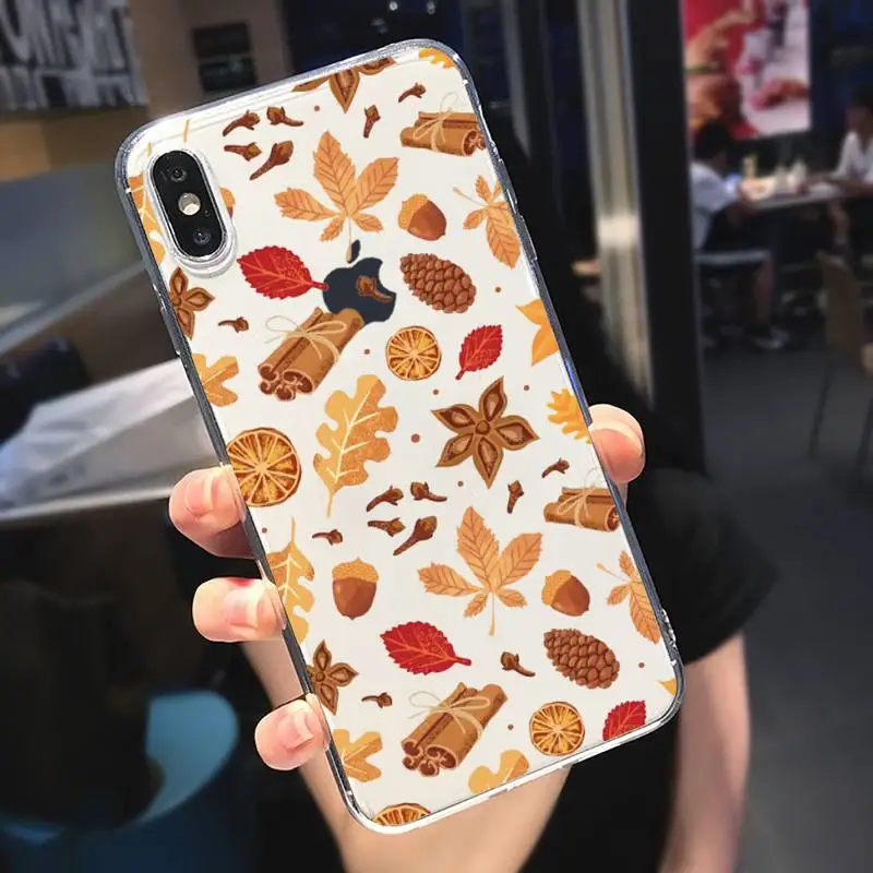 

Autumn Pumpkin happy Fallen leaves Phone Case Transparent soft For iphone 5 5s 5c se 6 6s 7 8 11 12 plus mini x xs xr pro max