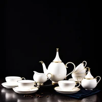 15 pcs bone china coffee set white gold porcelain tea set advanced pot cup ceramic mug sugar bowl creamer teapot milk jug teaset