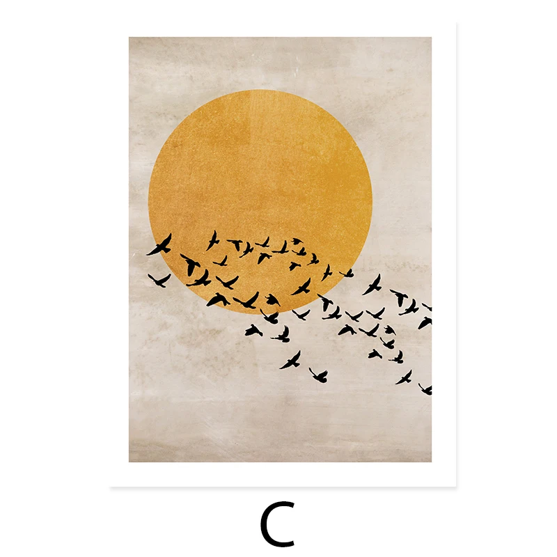Sun Silhouette Scandinavian Design Burnt Orange Canvas Painting Wall Art Posters and Prints Picture for Living Room Home Decor | Дом и сад