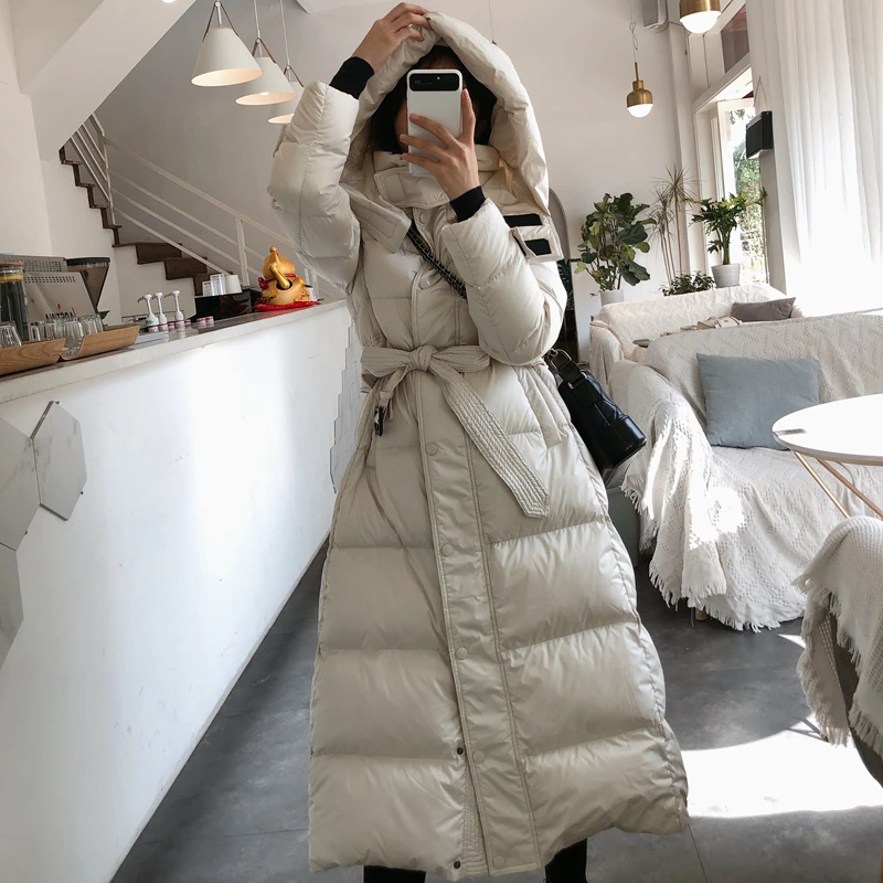 Fitaylor/Новинка зимняя длинная куртка с капюшоном женская мода 90% белый утиный пух