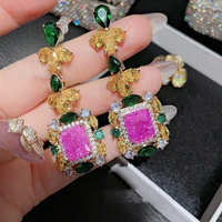 925 sterling silver earrings for women square pink topaz gemstone tassel long earring elegant dangle wedding jewelry gift