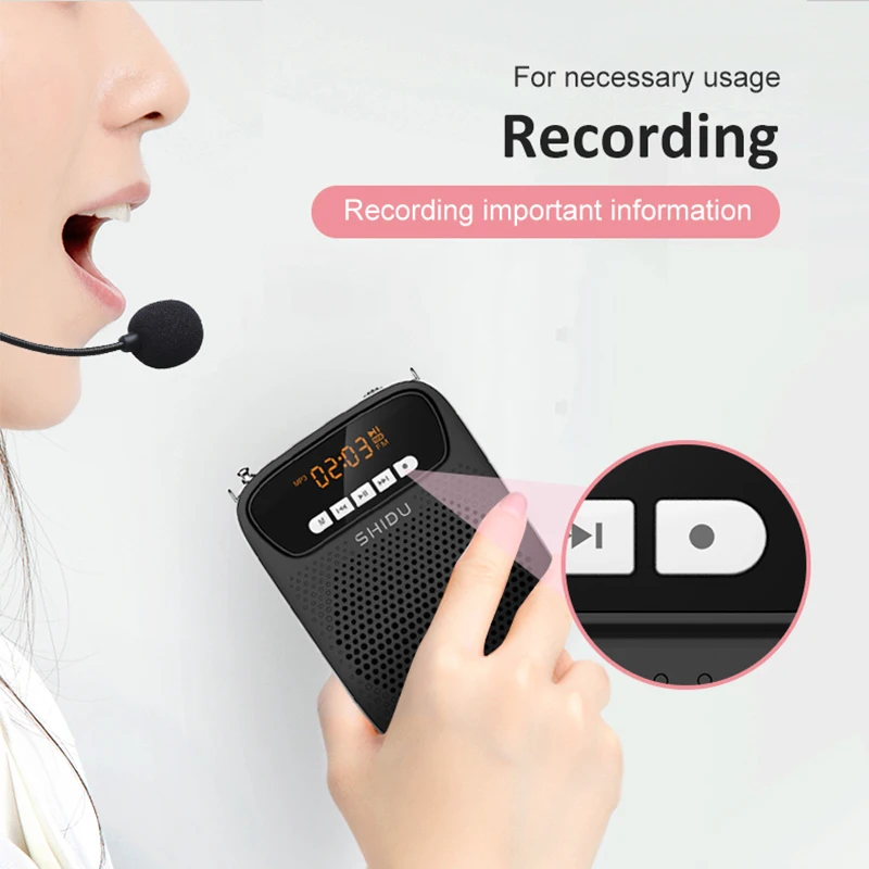 Усилитель голоса SHIDU S278 15 Вт с микрофоном FM-радио AUX портативный Bluetooth-динамик для