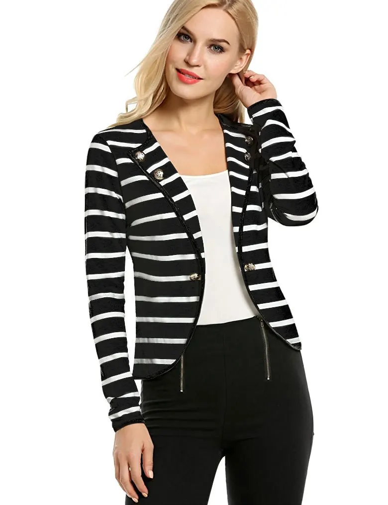 Женское базовое пальто с круглым вырезом облегающее в полоску длинными рукавами