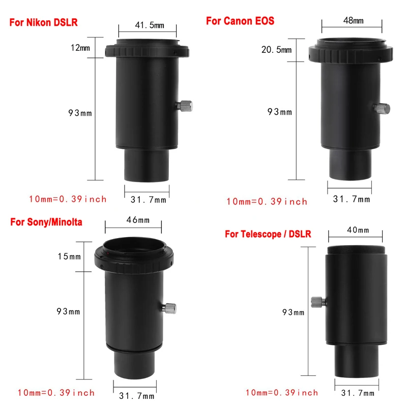 

Aluminum T2 Adapter Telescope Extension Tube 1.25 inch Telescope Mount Thread T-Ring For Sony/Canon EOS/Nikon Camera Accessories