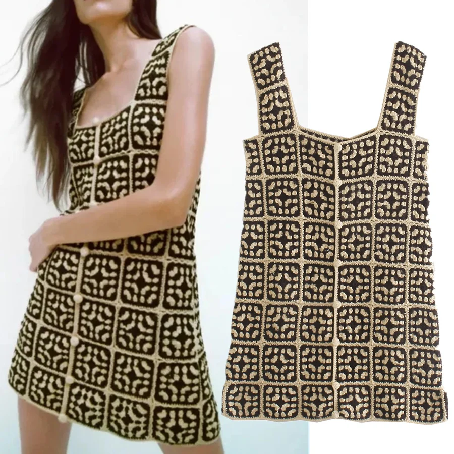 

Dave&Di Vestidos De Fiesta De Noche Fashion Indie Folk Vintage Dress Women Crochet Hook Knitted Sexy Tank Dress Summer MiniTop