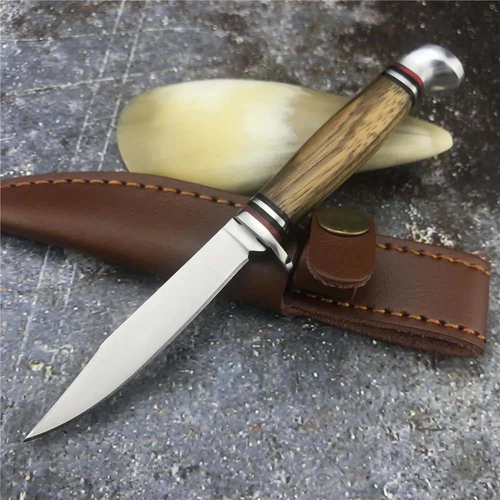 

Small Fishbone Fixed Blade Outdoor Hunting Knife 440 Quality Steel Olive Wood Stainless Steel Hand Guard Tactical Rescue Knives