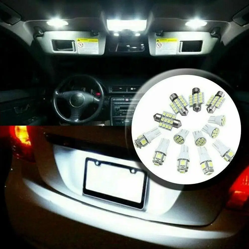 

13 шт., Автомобильные светодиодные лампы T10 W5W для салона автомобиля