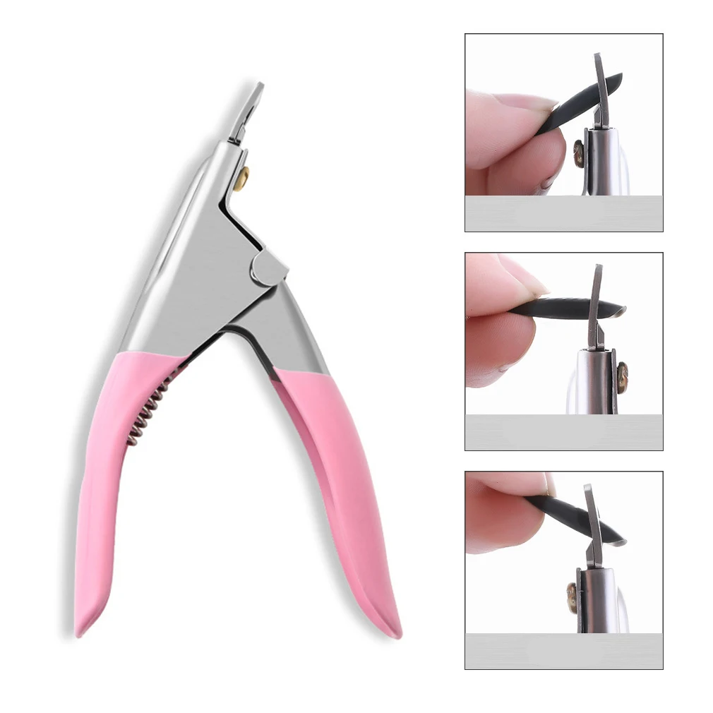 

Professional Nail Art Clipper U Word French False Tips Edge Fake Nail Cutter Pink Manicure Stainless Steel Head Nail Art Tools