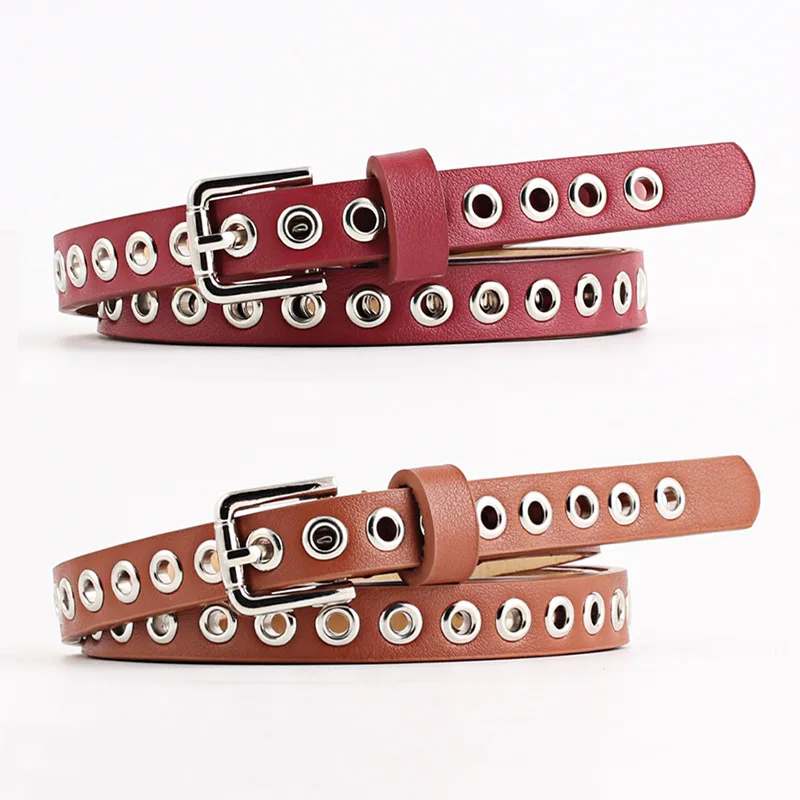 

Ladies Casual Belt Women's Waist Belt Hollow Rivets PU Leather Strap for Girl Slim Waistband Female Apparel Accessories New