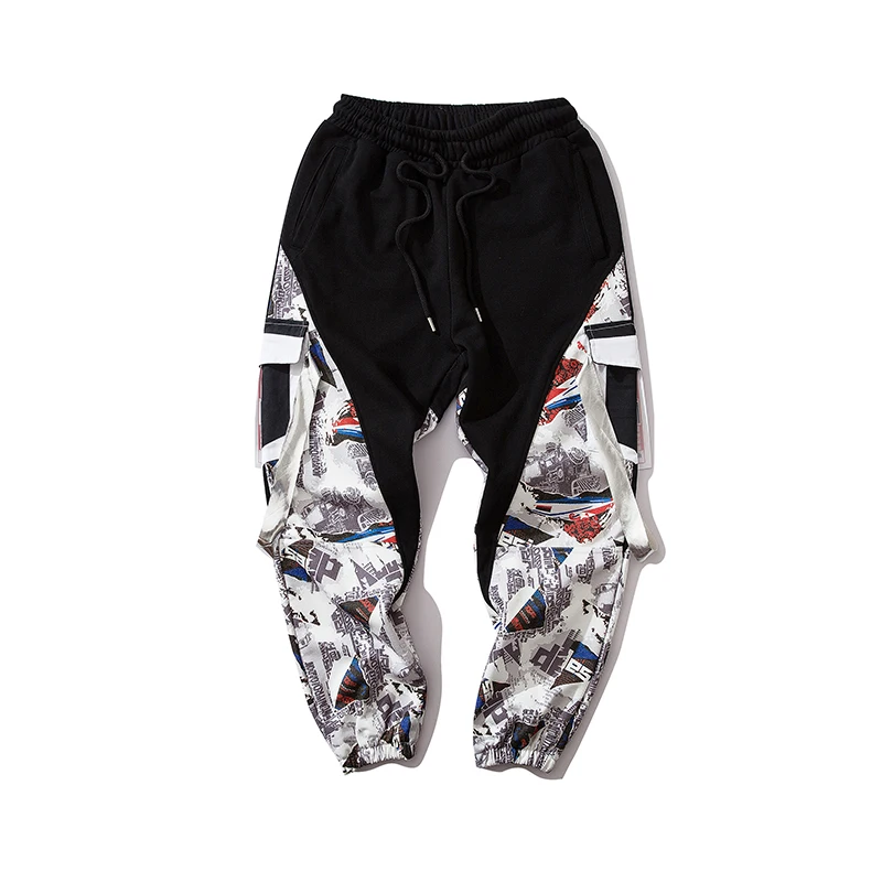 Брюки мужские с лентами в стиле пэчворк мешковатые джоггеры султанки