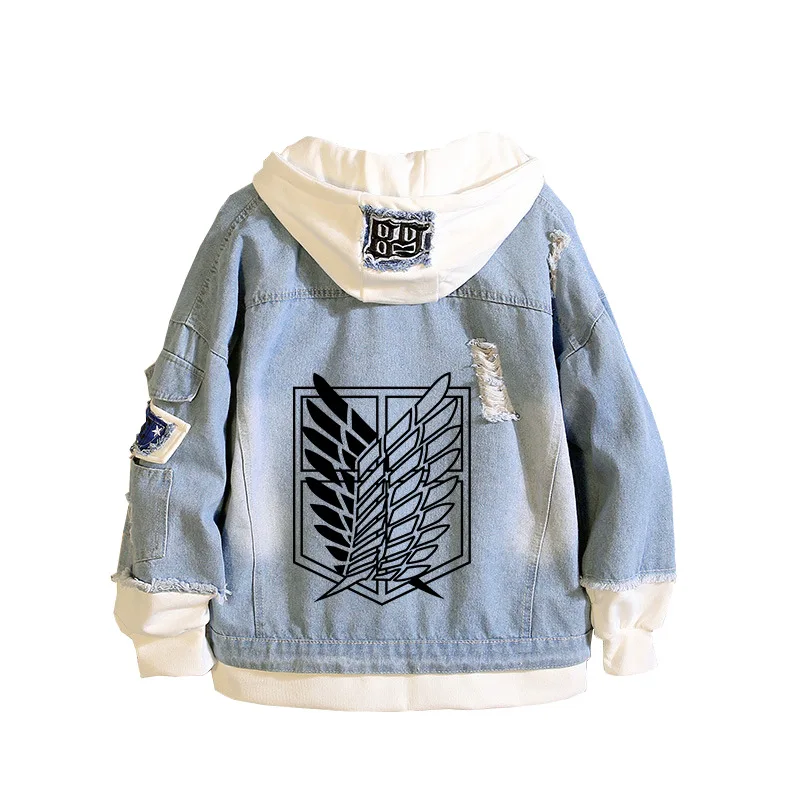 

Attack on Titan Jeans Jacket Scout Regiment Cosplay Denim Jacket Autumn Eren Jager Hooded Sweatshirt Outwear Coat