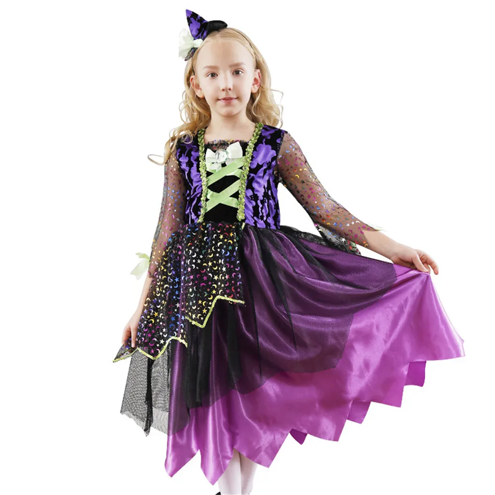 Хэллоуин ведьма костюм для девочек забавное асимметричное фиолетовое платье