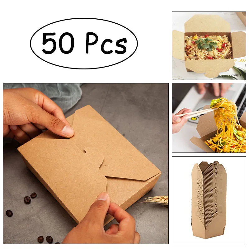 50Pcs Nehmen sie Lebensmittel Kraft Boxen 800Ml Leck und Fett Container Recycelbar Mittagessen Box für Restaurant Party catering