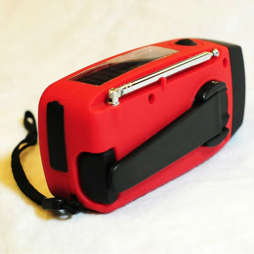 new protable red solar radio hand crank self powered phone charger 3 led flashlight amfmwb radio waterproof emergency survival free global shipping