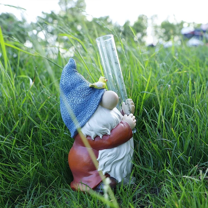 

Garden Gnome Statue Hand Painted Figurine Water Rain Gauge Sculpture for Lawn Yard Decoration Outdoor Ornaments