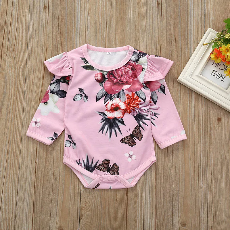 

Infant Baby Girl Clothes Casual Long Sleeve Cotton Floral Romper Tops Pants Outfits Set
