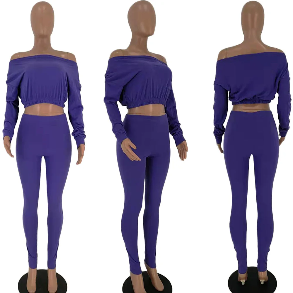 

Casual Two Piece Set Tracksuit Women Matching Sets Off Shoulder Crop Top and Pants Set Leisure Sweat Suits Women 2 Piece Outfits