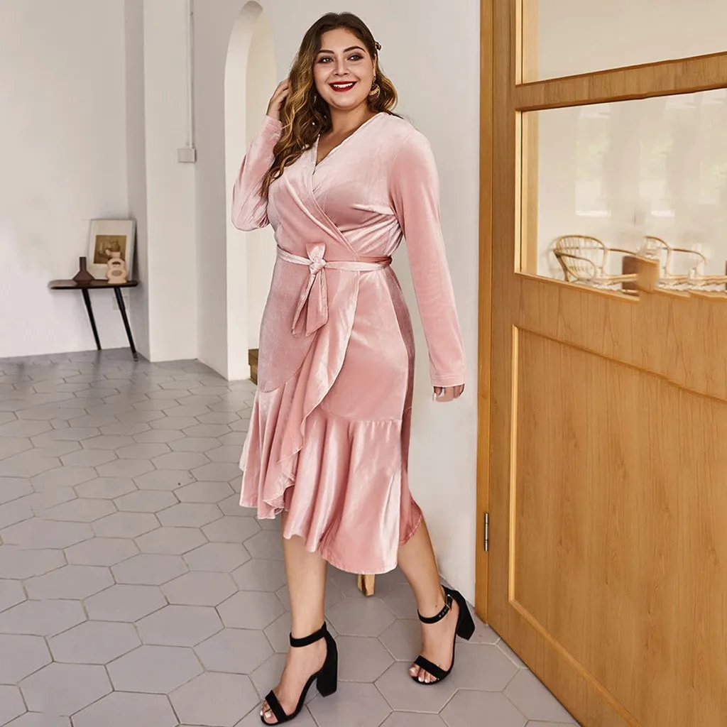 Женское бархатное платье с высокой талией повседневное однотонное v образным