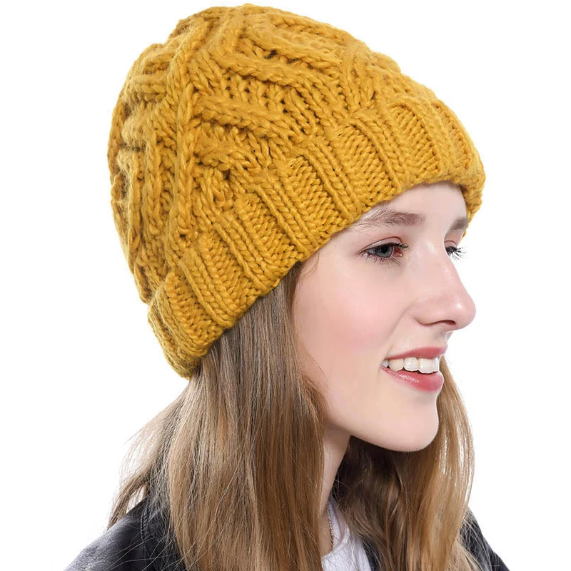 

Модные осенне-зимние шапки для женщин, шерстяная вязаная шапка с геометрическим рисунком, однотонная Шапка-бини ручной работы, женские зимн...