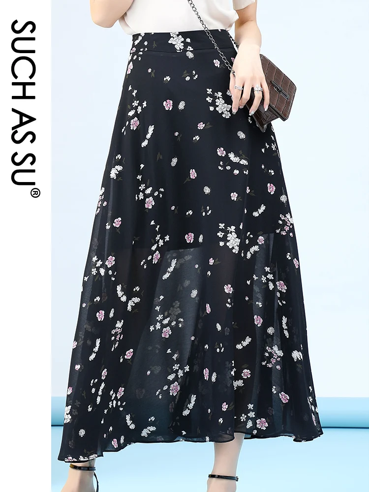 Женская шифоновая юбка-макси с высокой талией и оборками | одежда