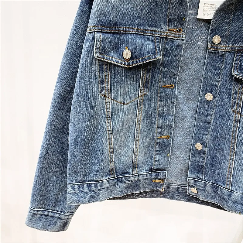 

Harajuku Oversized Women Loose Denim Jacket Vintage Boho Embroidery Jean Jacket Streetwear Female Boyfriend Cowboy Outwear Coat