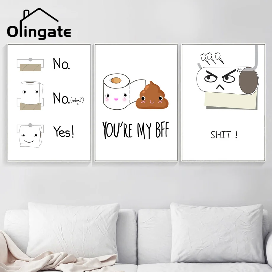 

Funny Cartoon Bath Sign Canvas Poster Cute Anime Toilet Paper Wall Art Picture One Piece Canvas Poster Home Bathroom Decoration