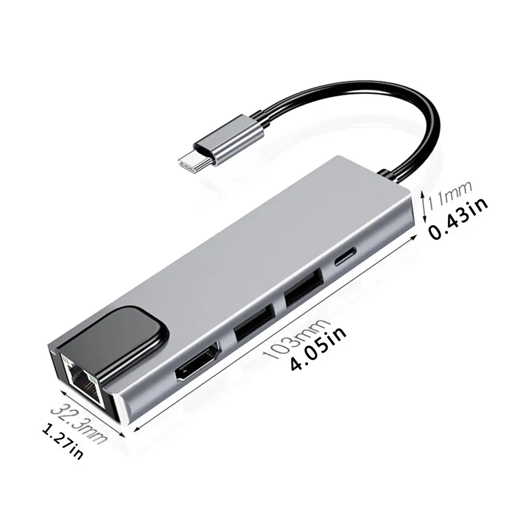 

6In1 USB TypeC Hub Adapter Dock USB C Hub With 4K HDMI-Compatible RJ45 Ethernet Lan PD Charge For MacBook iPad Pro Splitter Dock