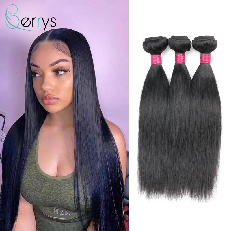 

Indian Human Hair Straight Bundles Natural Color Double Weft Hair Weave Bundles Remy Hair Extension 10-28 Inches Berryshair