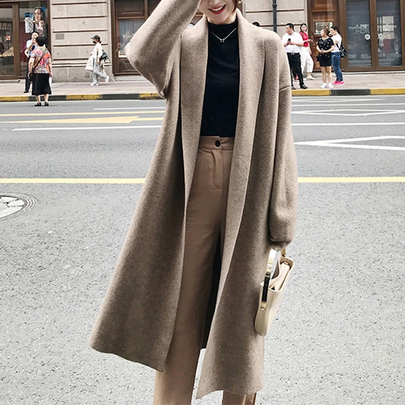 

Lazy Sweater Coat for Women Autumn and Winter New Korean Style Knitted Cardigan Loose Temperament Mid-Length Coat