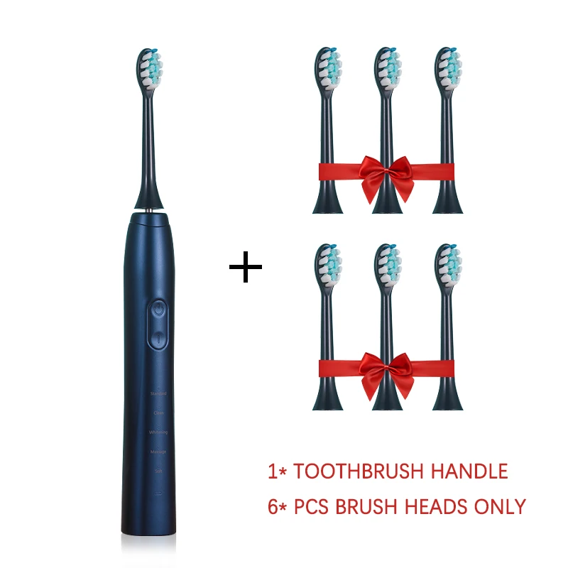 

Sonic Electric Tooth Brush Rechareable 6 Replaceable Heads 5 Modes IPX8 Waterproof Dupont Bristles Type-C Charging HKt5