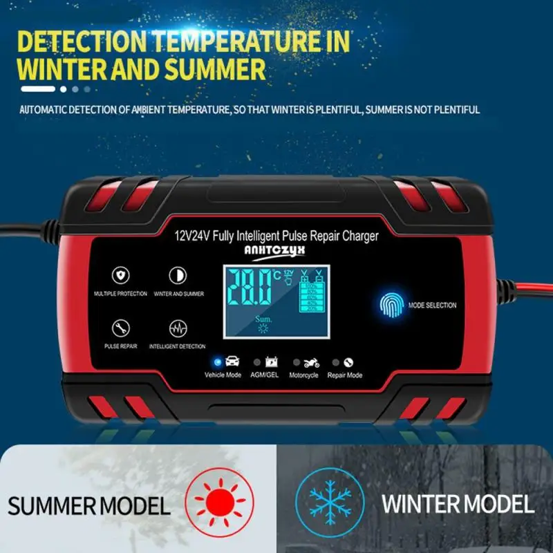 12V/24V для автомобилей и мотоциклов Батарея Зарядное устройство с ЖК дисплей