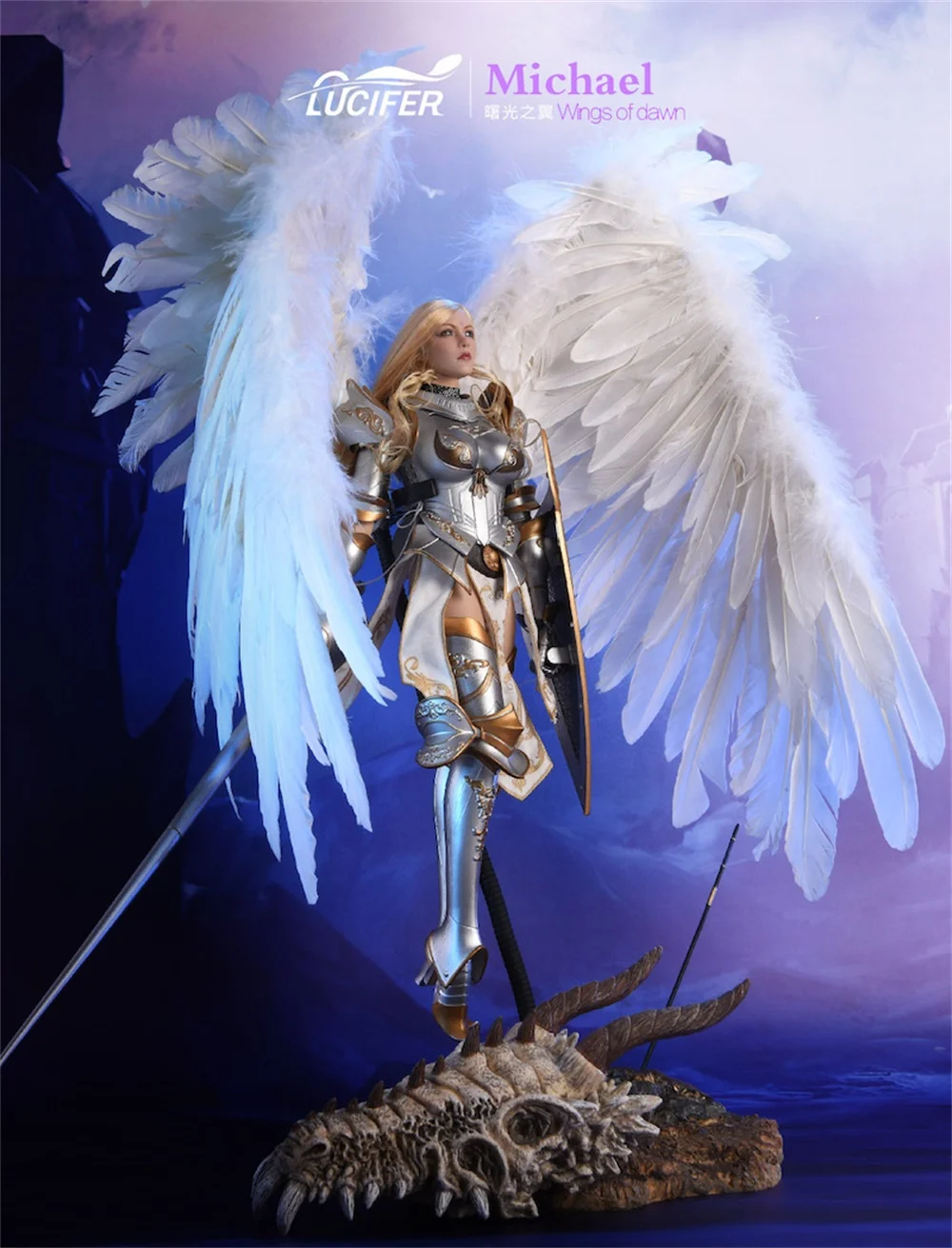 

For Sale 1/6th Lucifer Archangel Michael Wings of Dawn Angel Head Sculpture Armor Helmet Weapon Model For Fans DIY Accessories