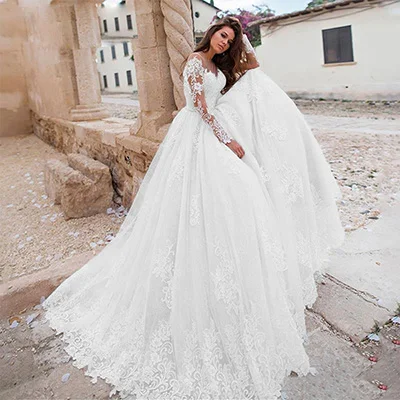 SODigne кружевное свадебное платье трапециевидной формы Boho Длинные платья для невесты рукава на заказ; длинное Шлейфы для свадебных платьев - Цвет: white color