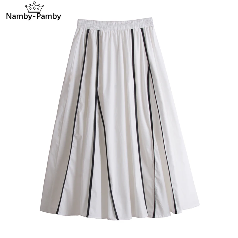 

2021 summer new design half-length skirt female black contrast color A-line skirt mid-length and large-length skirt