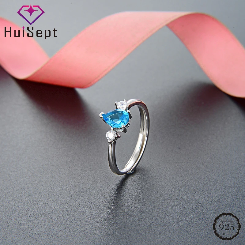 

HuiSept Ring s925 Sterling Silver Jewelry with Sapphire Zircon Gemstone Trendy Finger Rings Accessories for Women Wedding Party